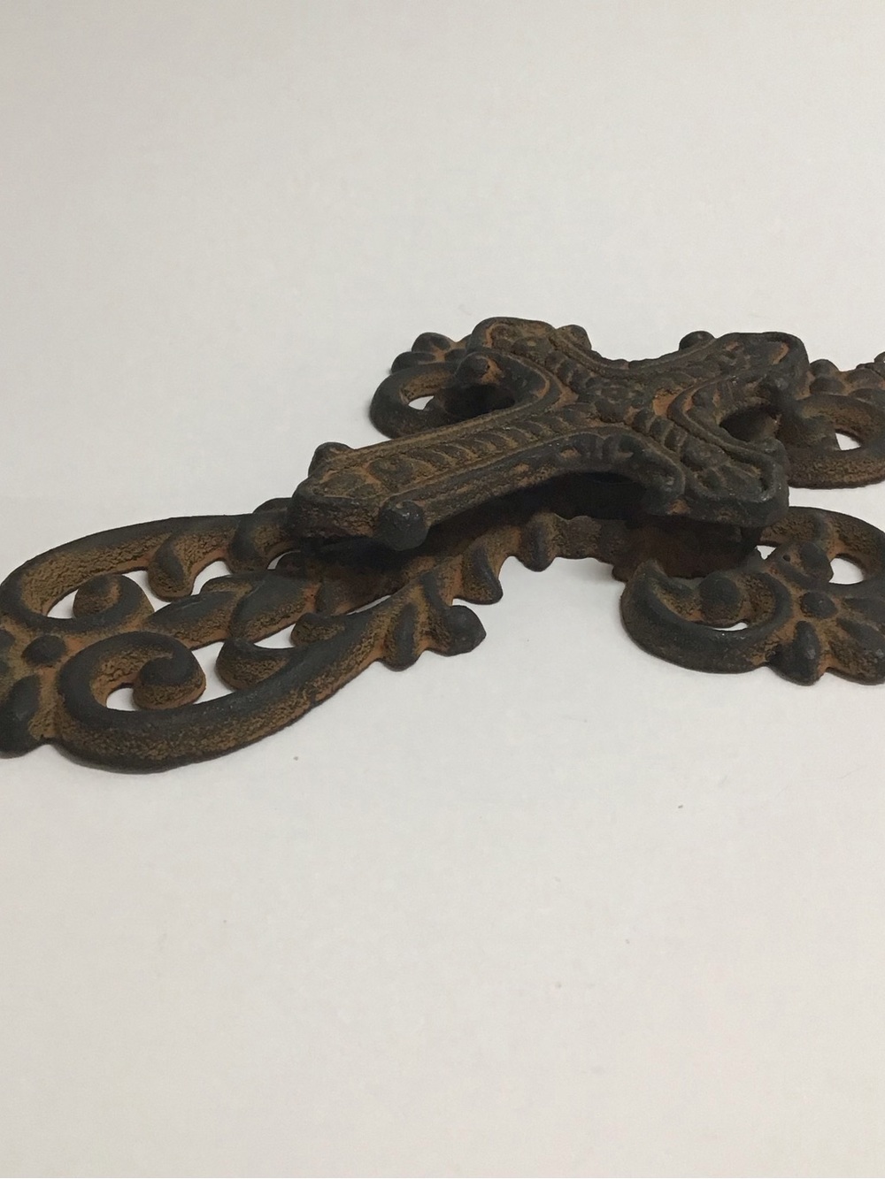 Cast Iron Double Cross Ornate Religious Primitive Rustic Heavy Wall or Garden - Picture 7 of 16